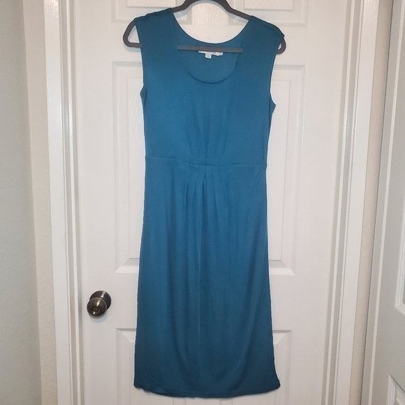 Boden Women's Scoop neck Pleated Detail Sleeveless Dress Sz 6L Silk Blend Teal - Picture 1 of 13